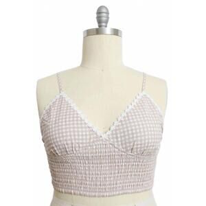 NEW LETO women's gingham crop top in mocha
